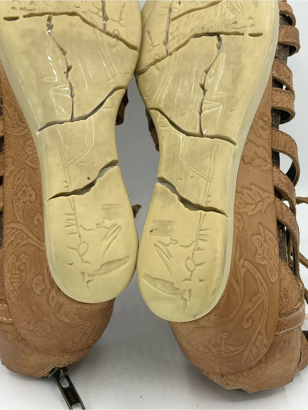 OTBT Nomadic Leather Tan Lace-Up Strappy Wedge Sandals.